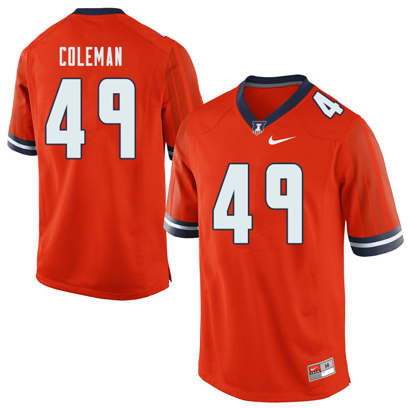 Men #49 Seth Coleman Illinois Fighting Illini College Football Jerseys Sale-Orange